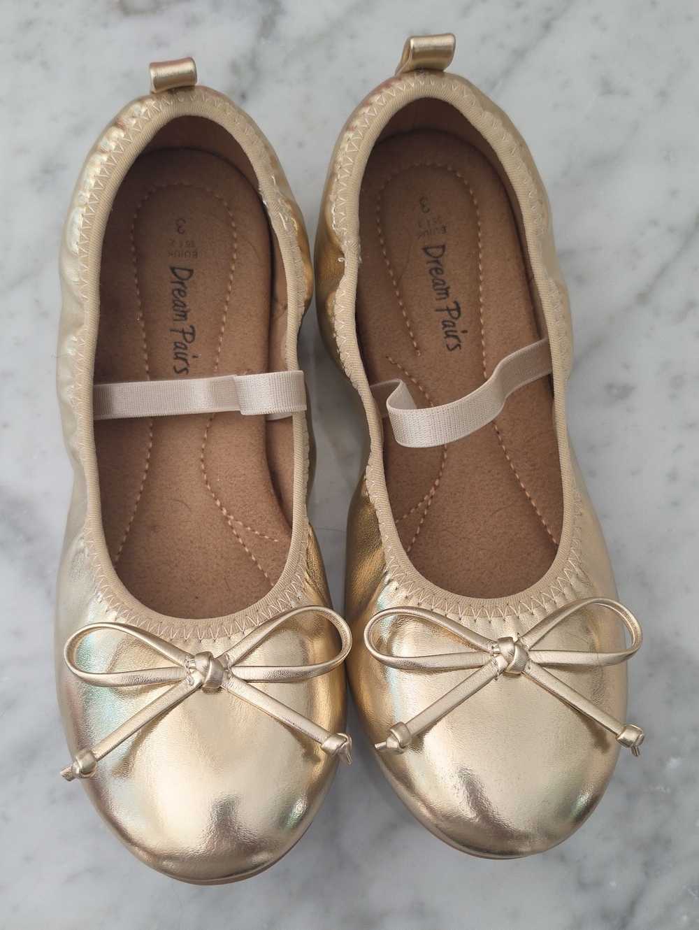 Dream Pairs Girls Metallic Gold Bow Ballet Flats